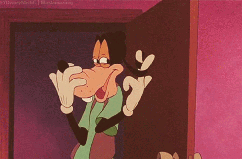 A Cartoon Of Goofy Standing In Front Of A Door With A Caption That Says Disney Misfits GIF