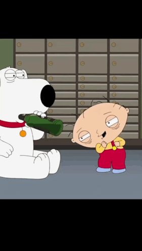 A Cartoon Of Griffin Family Guy Holding A Green Bottle GIF