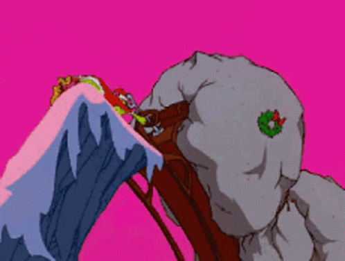 A Cartoon Of Grinch Carrying A Sleigh With A Christmas Tree On Top Of It GIF