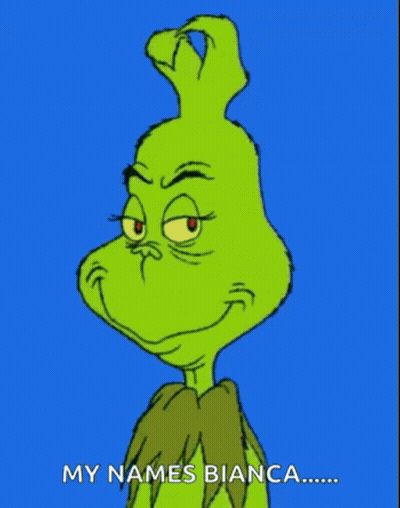 A Cartoon Of Grinch Saying His Name Is Bianca GIF