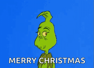 A Cartoon Of Grinch Says Merry Christmas On A Blue Background . GIF