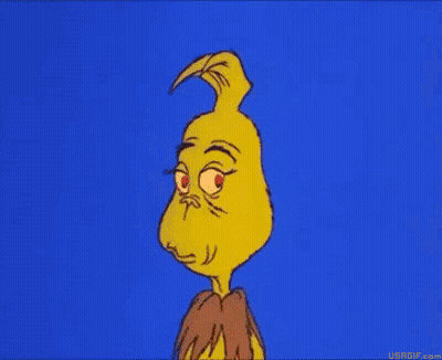 A Cartoon Of Grinch With A Yellow Face And Red Eyes On A Blue Background GIF