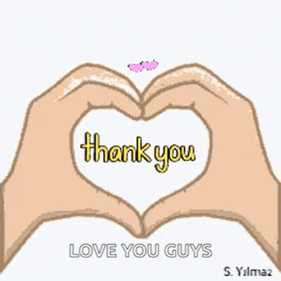 A Cartoon Of Hands Making A Heart With The Words Thank You Written On It GIF