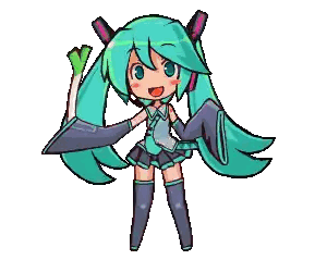A Cartoon Of Hatsune Miku Holding A Green Leaf Sticker