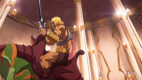 A Cartoon Of He Man Holding A Sword And Riding A Monster With Netflix Written In The Corner GIF