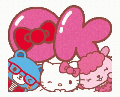A Cartoon Of Hello Kitty And A Teddy Bear With Glasses GIF