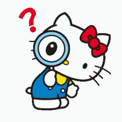 A Cartoon Of Hello Kitty Looking Through A Magnifying Glass With A Question Mark Above Her Head GIF