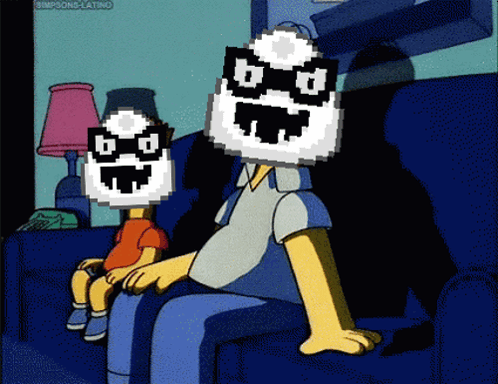 A Cartoon Of Homer Simpson And Bart Simpson Wearing Masks GIF