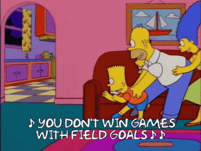 A Cartoon Of Homer Simpson And Bart Simpson With The Words " You Don 'T Win Games With Field Goals " GIF