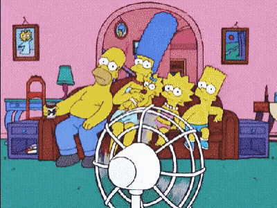 A Cartoon Of Homer Simpson And His Family Sitting Around A Fan GIF