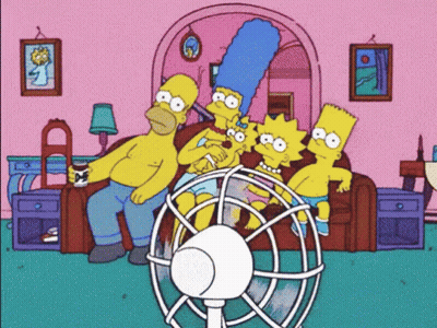 A Cartoon Of Homer Simpson And His Family Sitting Around A Fan GIF