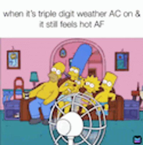 A Cartoon Of Homer Simpson And His Family Sitting In Front Of A Fan . GIF