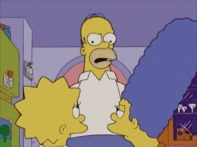 A Cartoon Of Homer Simpson And Marge Simpson Looking At Each Other GIF