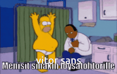 A Cartoon Of Homer Simpson Being Examined By A Doctor With Vitor Sans Written Below Him GIF