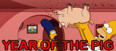 A Cartoon Of Homer Simpson Carrying A Pig With The Year Of The Pig Written Below It GIF
