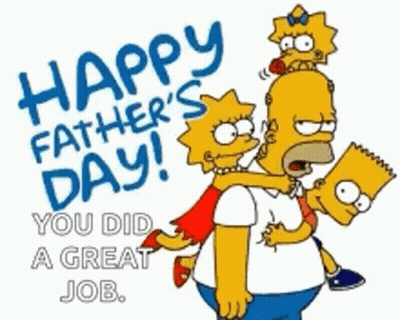 A Cartoon Of Homer Simpson Carrying Bart And Lisa On His Shoulders Says Happy Father 'S Day GIF