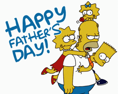 A Cartoon Of Homer Simpson Carrying Bart And Lisa On His Shoulders With The Words Happy Father 'S Day GIF