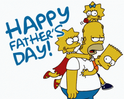 A Cartoon Of Homer Simpson Carrying Bart And Lisa On His Shoulders With The Words Happy Father 'S Day GIF