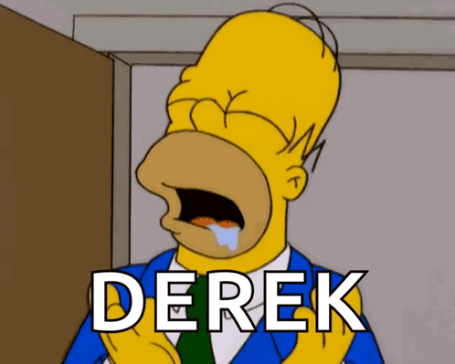 A Cartoon Of Homer Simpson Crying With The Word Derek Written Below Him GIF
