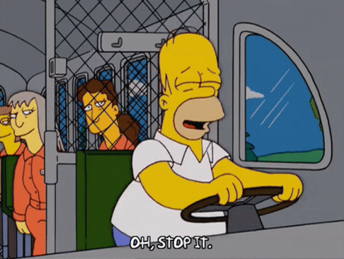 A Cartoon Of Homer Simpson Driving A Bus With The Words Oh Stop It Written On The Bottom GIF