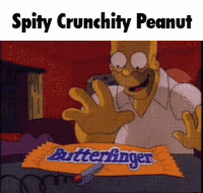 A Cartoon Of Homer Simpson Eating A Bar Of Butterfinger Candy GIF