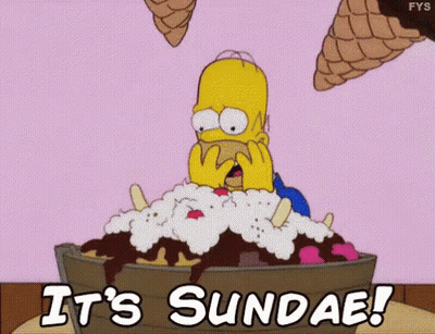 A Cartoon Of Homer Simpson Eating An Ice Cream Cone With The Words It 'S Sundae GIF