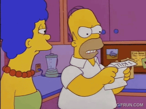 A Cartoon Of Homer Simpson Holding A Piece Of Paper That Says Taxi On It GIF