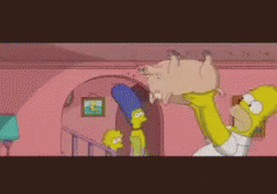 A Cartoon Of Homer Simpson Holding A Pig In His Hands GIF