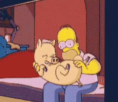 A Cartoon Of Homer Simpson Holding A Pig With A Heart On Its Back GIF