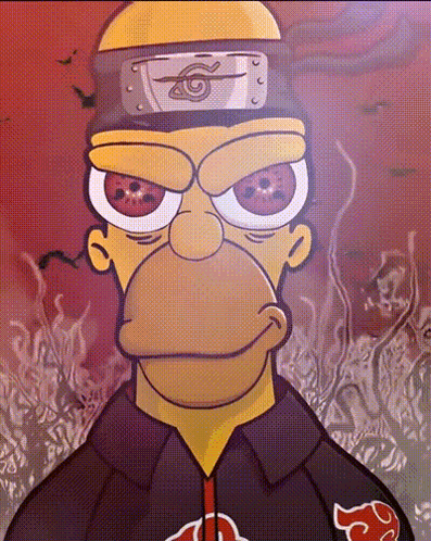 A Cartoon Of Homer Simpson Is Wearing A Black Jacket With A Red Cloud On It GIF