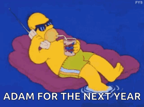 A Cartoon Of Homer Simpson Laying On A Pillow With The Words Adam For The Next Year GIF