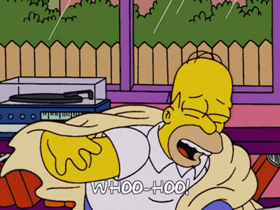 A Cartoon Of Homer Simpson Laying On The Floor With The Words Whoo-Hoo Above Him GIF