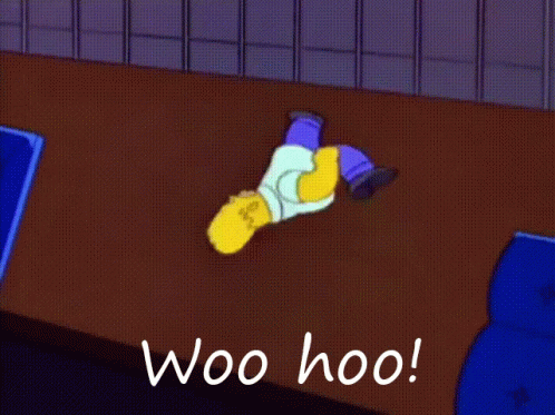 A Cartoon Of Homer Simpson Laying On The Floor With The Words Woo Hoo Above Him GIF