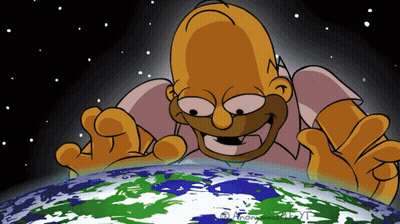 A Cartoon Of Homer Simpson Looking At The Earth With A Watermark That Says Anonymous GIF