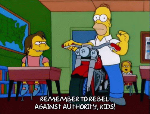 Homer Simpson Riding Motorcycle Rebellion Text GIF