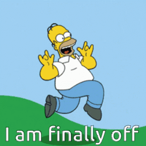 A Cartoon Of Homer Simpson Running With The Words I Am Finally Off Behind Him GIF