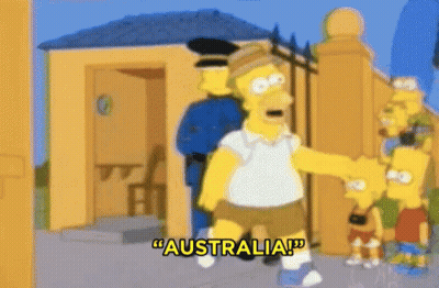 A Cartoon Of Homer Simpson Shaking Hands With Bart Simpson Saying Australia GIF