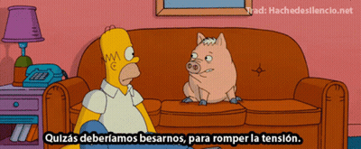 A Cartoon Of Homer Simpson Sitting On A Couch With A Pig On It GIF