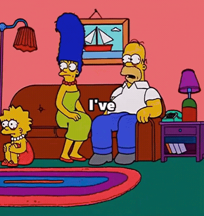 A Cartoon Of Homer Simpson Sitting On A Couch With Marge Simpson Sitting Next To Him GIF