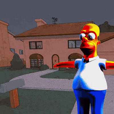 A Cartoon Of Homer Simpson Standing In Front Of A House With His Arms Outstretched GIF