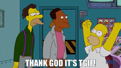 A Cartoon Of Homer Simpson Standing Next To Two Other Men And Saying `` Thank God It 'S Tgif '' . GIF