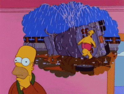 A Cartoon Of Homer Simpson Thinking About A Fountain With Winnie The Pooh Coming Out Of It GIF