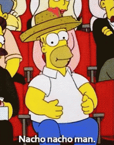 A Cartoon Of Homer Simpson Wearing A Cowboy Hat With The Words Nacho Nacho Man Above Him GIF