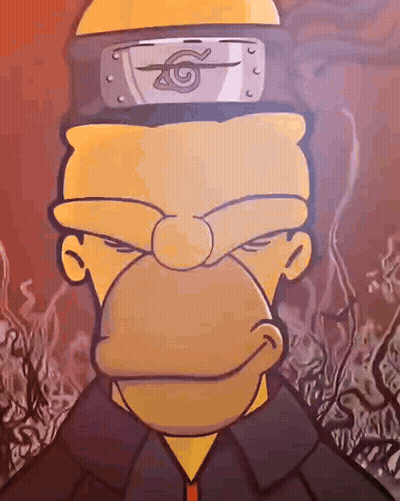 A Cartoon Of Homer Simpson Wearing A Headband With A Symbol On It GIF