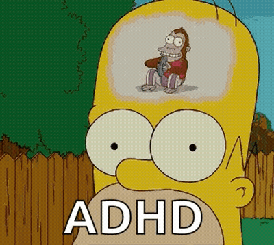 A Cartoon Of Homer Simpson With A Monkey In His Head And The Word Adhd . GIF