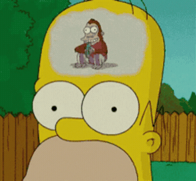 A Cartoon Of Homer Simpson With A Monkey In His Mind GIF