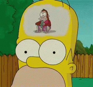 A Cartoon Of Homer Simpson With A Monkey Inside Of His Head GIF