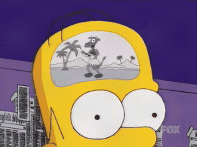 A Cartoon Of Homer Simpson With A Picture Of A Donkey In His Head GIF