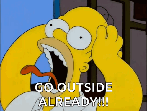 A Cartoon Of Homer Simpson With His Mouth Wide Open And The Words Go Outside Already GIF