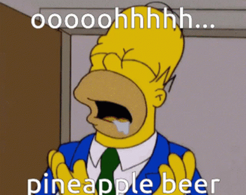 A Cartoon Of Homer Simpson With Pineapple Beer Written On It GIF
